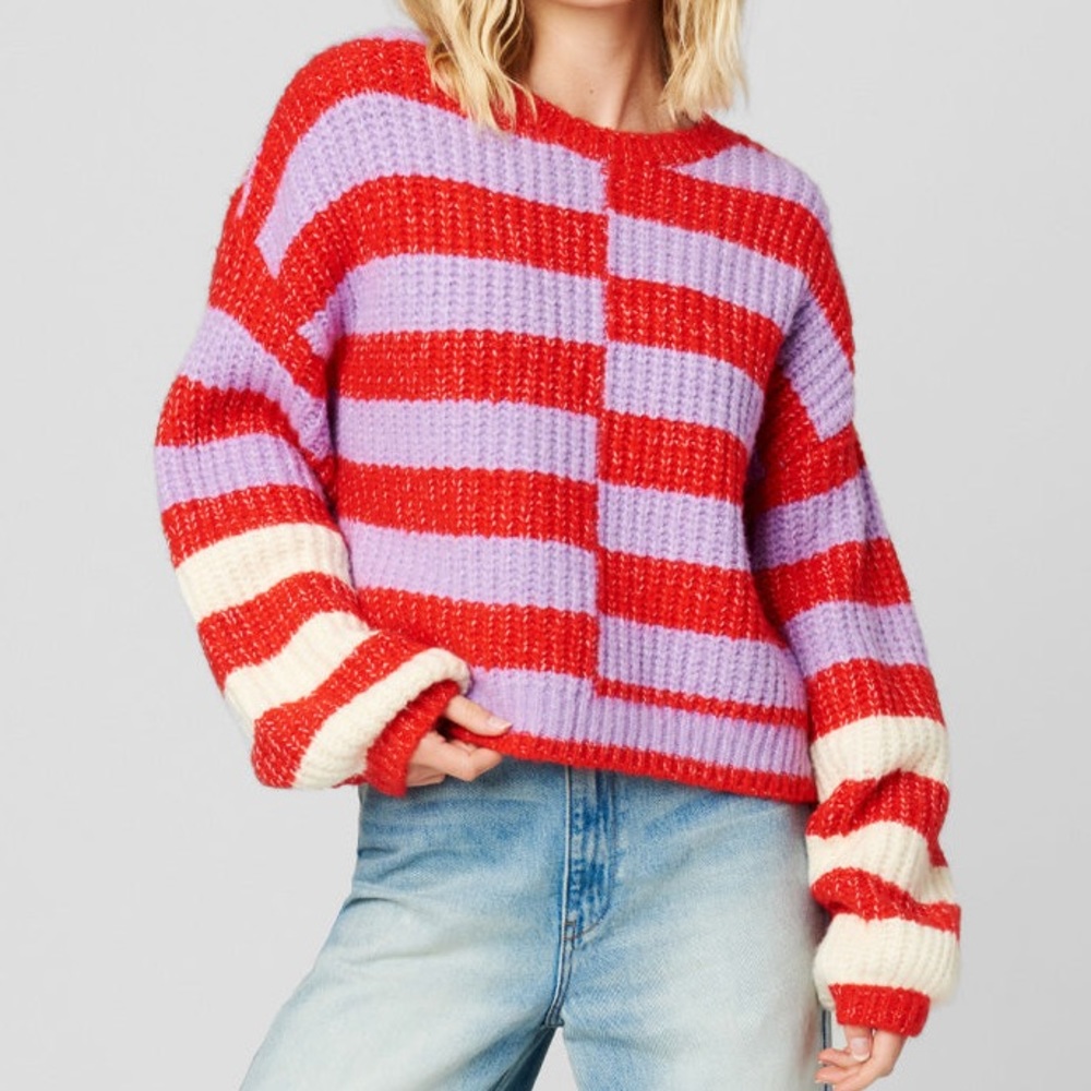 BLANK NYC GOOD MOOD SWEATER Striped Colorful OVERSIZED Size MEDIUM